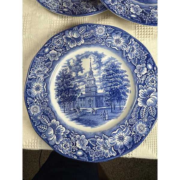 Enoch Wedgewood Liberty Blue 10" Ironstone Plates Set 7 Liberty Hall 1970s
