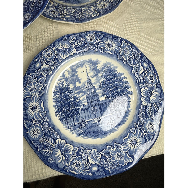 Enoch Wedgewood Liberty Blue 10" Ironstone Plates Set 7 Liberty Hall 1970s