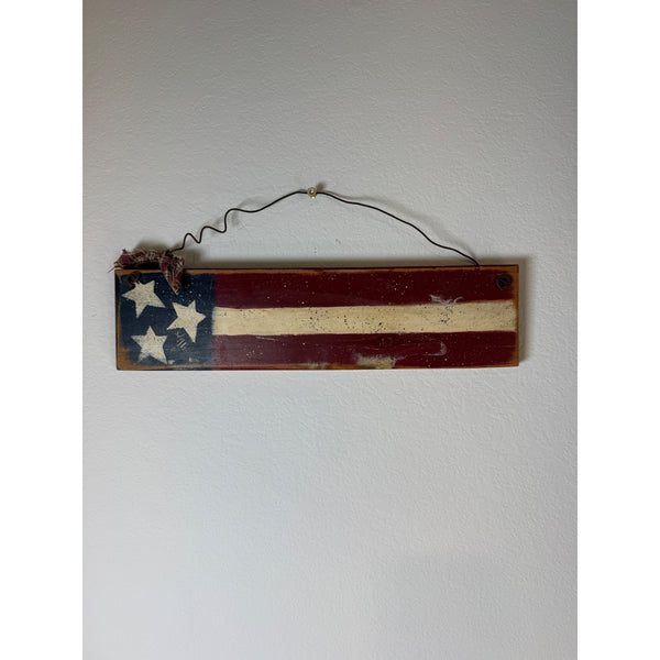 Rustic Handmade Wooden Patriotic Flag Wall Decor Wire Hanger Country Farmhouse