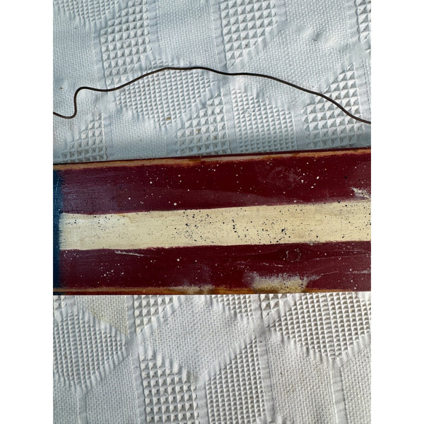 Rustic Handmade Wooden Patriotic Flag Wall Decor Wire Hanger Country Farmhouse