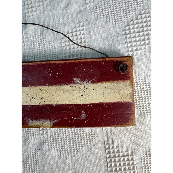 Rustic Handmade Wooden Patriotic Flag Wall Decor Wire Hanger Country Farmhouse