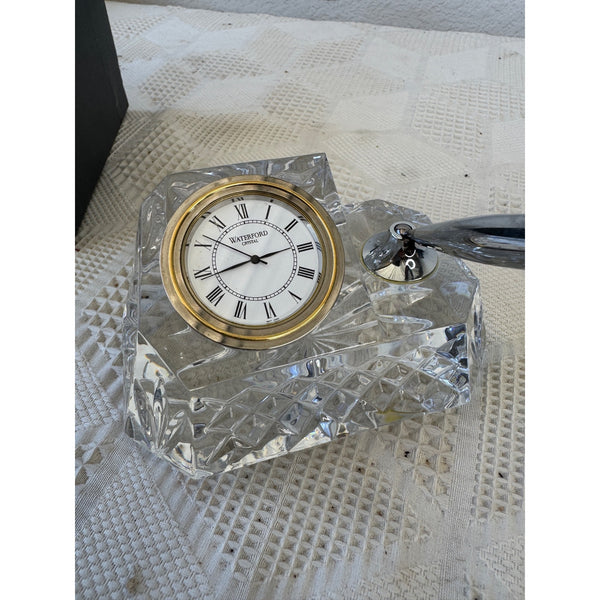 Waterford Crystal Desk Clock w Pen Holder and Gold Tone Accents in Original Box