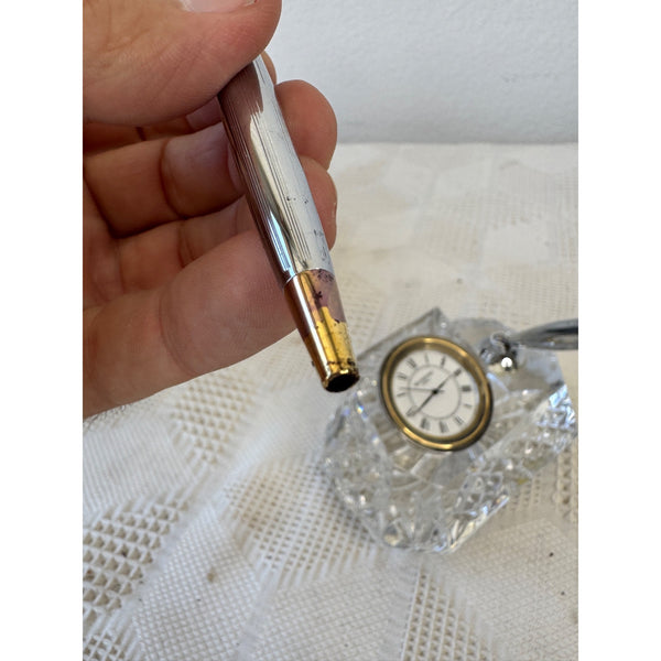 Waterford Crystal Desk Clock w Pen Holder and Gold Tone Accents in Original Box