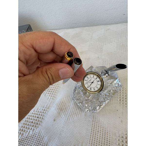 Waterford Crystal Desk Clock w Pen Holder and Gold Tone Accents in Original Box