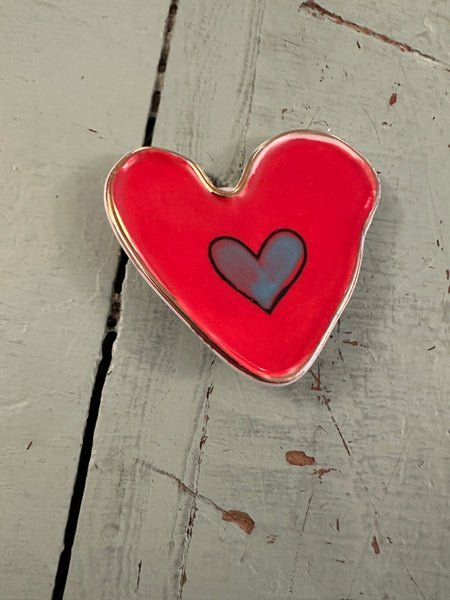 Hand-Painted Stoneware Heart Shaped Magnet