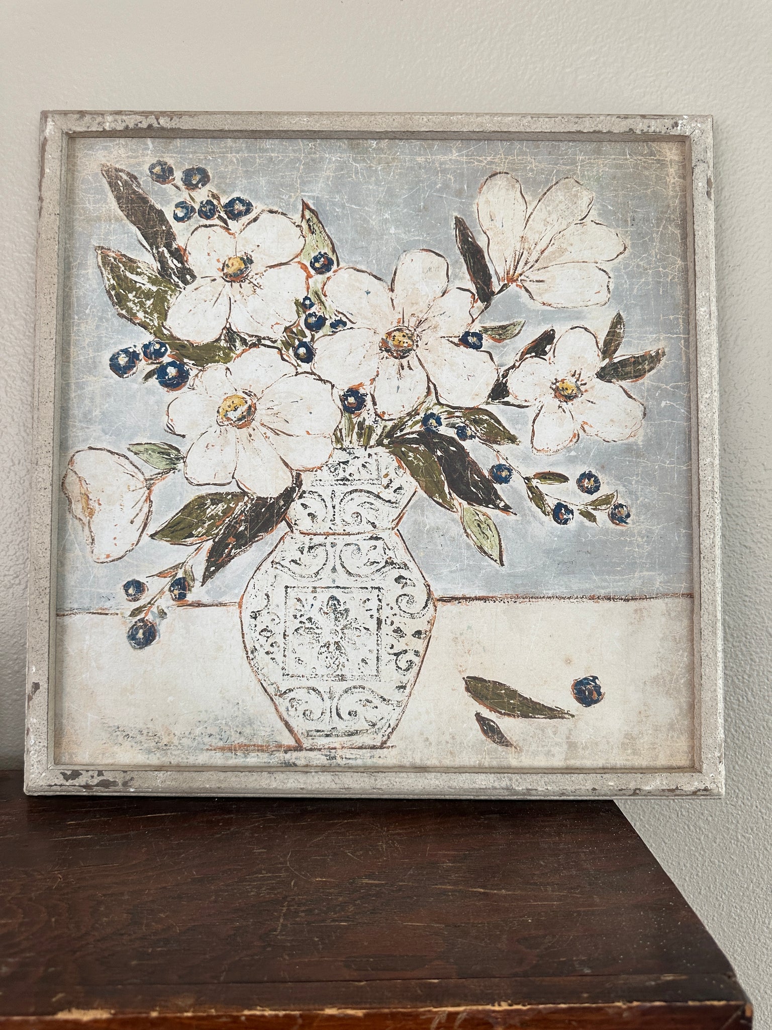 Framed Wall Decor with Floral Print