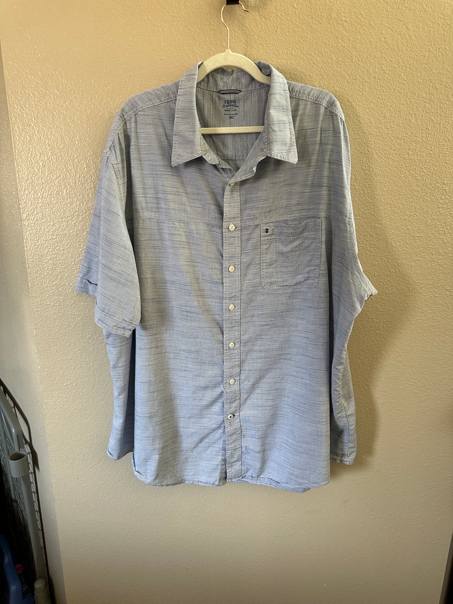 Izod Saltwater Blue and White Short Sleeve Shirt