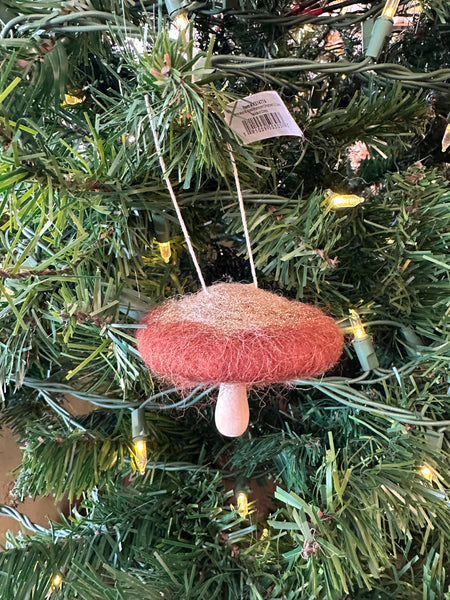 Wool and Wood Mushroom Ornament