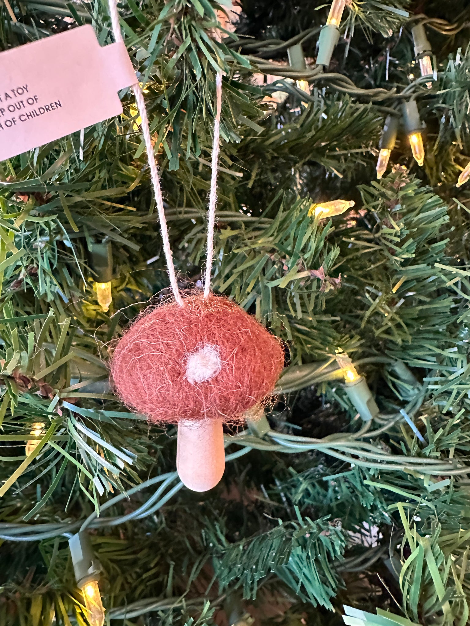 Wool and Wood Mushroom Ornament