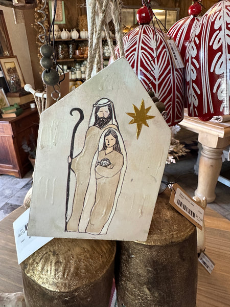Wood Ornament with Holy Image and Hanger