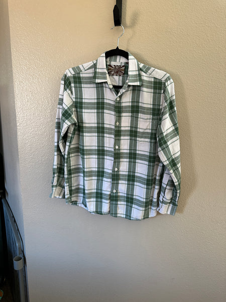 Blue Brown Men's Green Striped Flannel Shirt