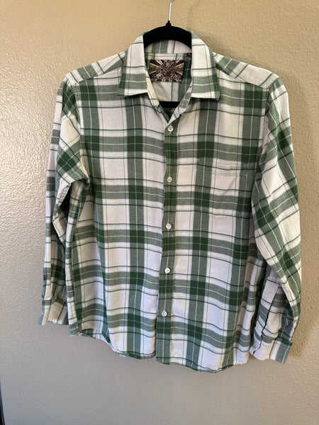 Blue Brown Men's Green Striped Flannel Shirt