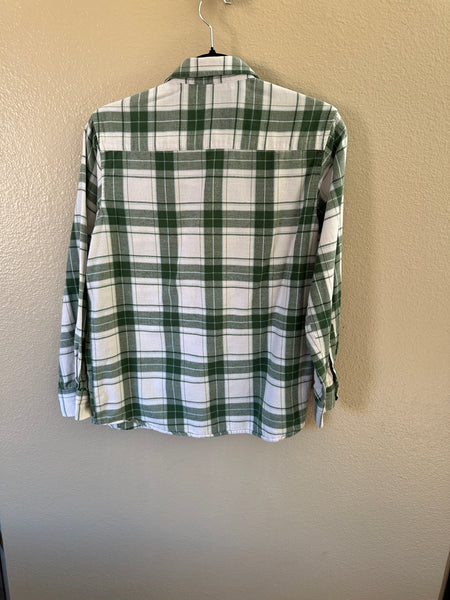 Blue Brown Men's Green Striped Flannel Shirt