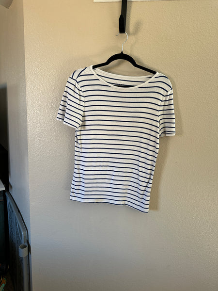 A New Day Blue Striped Blouse-Has small stain