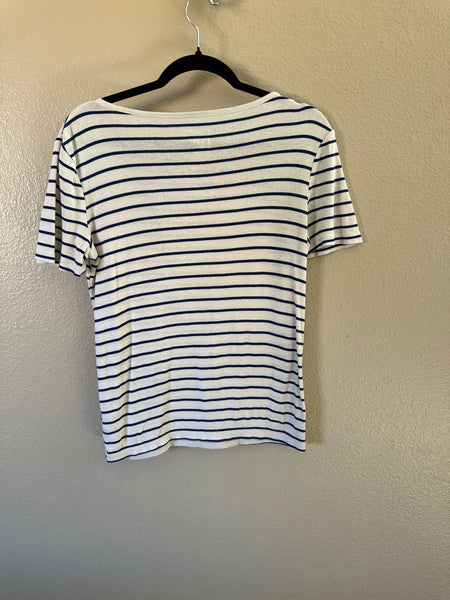 A New Day Blue Striped Blouse-Has small stain