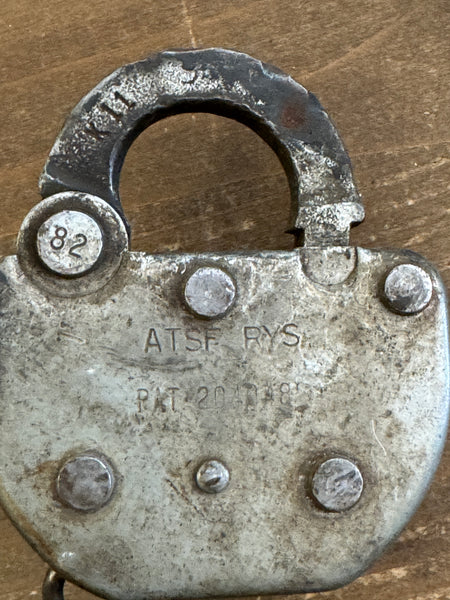 Vintage Adlake ATSFS RYS Railway Padlock back stamp