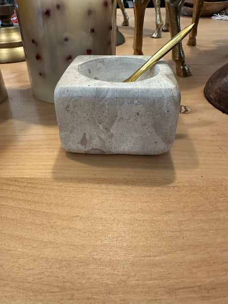 Marble/Sandstone Pinch Pot with Brass Spoon