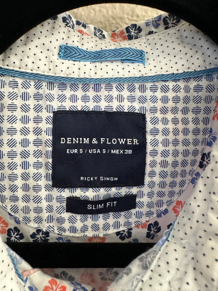 Denim & Flower Men's Floral Short Sleeve Collared Shirt