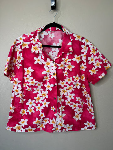 Vintage Women's Pink Floral Hawaiian Short Sleeve Blouse