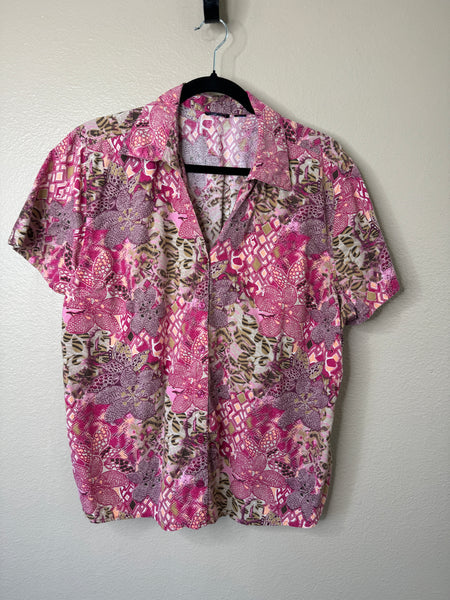 Women's Pink Floral Short Sleeve Blouse