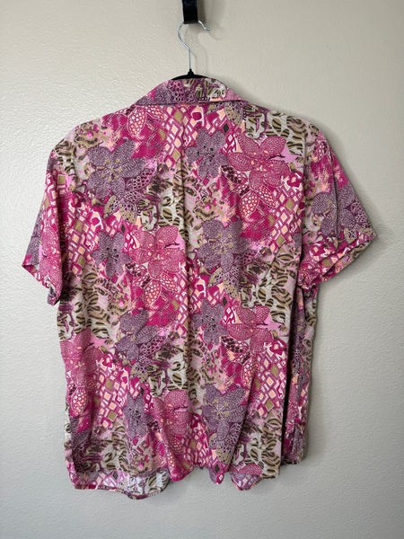 Women's Pink Floral Short Sleeve Blouse