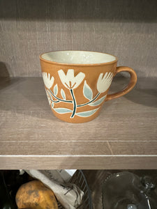 8 oz. Hand-Painted Stoneware Mug w/ Wax Relief Flowers