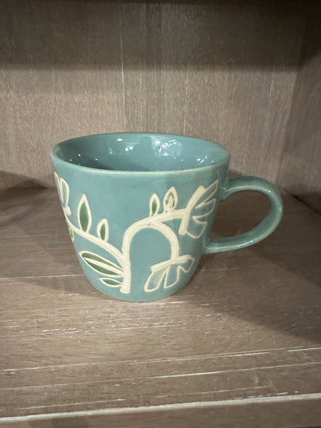 8 oz. Hand-Painted Stoneware Mug w/ Wax Relief Flowers
