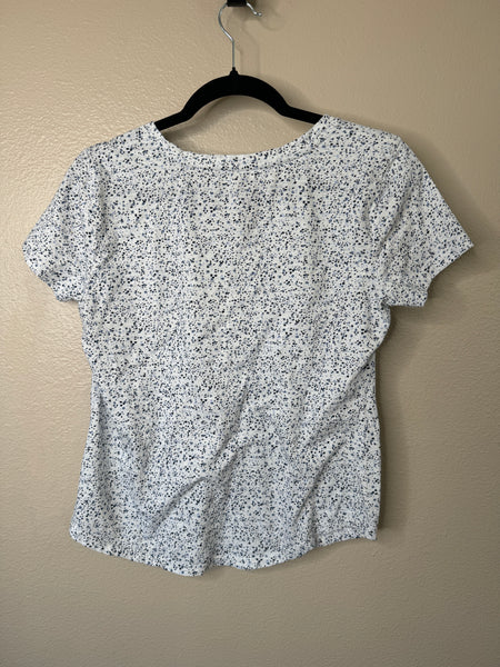 G.H. Bass Women's White with Blue Dots Short Sleeve Blouse