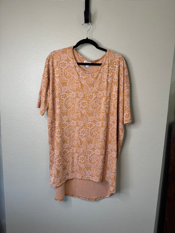 LuLaRoe Women's Tan With Pink Short Sleeve Blouse