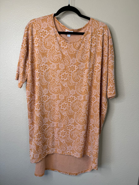 LuLaRoe Women's Tan With Pink Short Sleeve Blouse