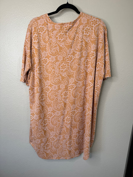 LuLaRoe Women's Tan With Pink Short Sleeve Blouse