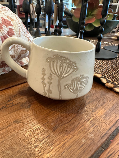 Stoneware Mug with Wax Relief Botanical Image