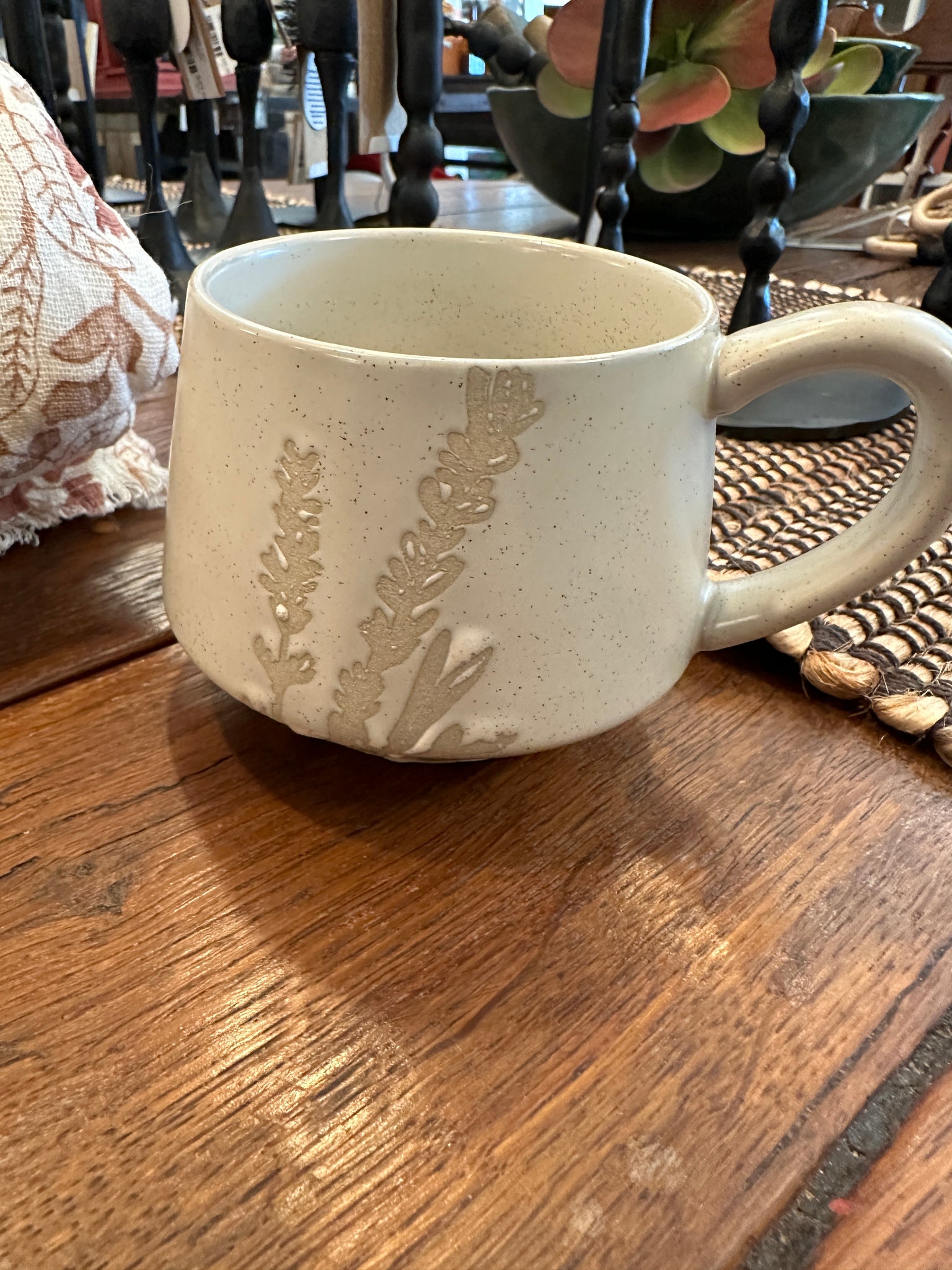 Stoneware Mug with Wax Relief Botanical Image
