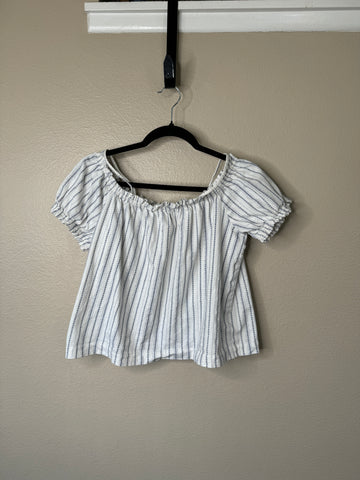 H&M Women's White & Blue Short Sleeve Blouse