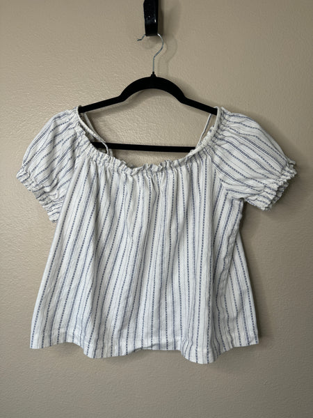 H&M Women's White & Blue Short Sleeve Blouse