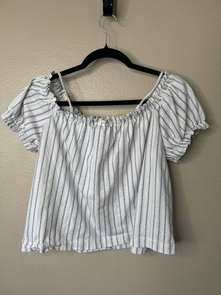 H&M Women's White & Blue Short Sleeve Blouse