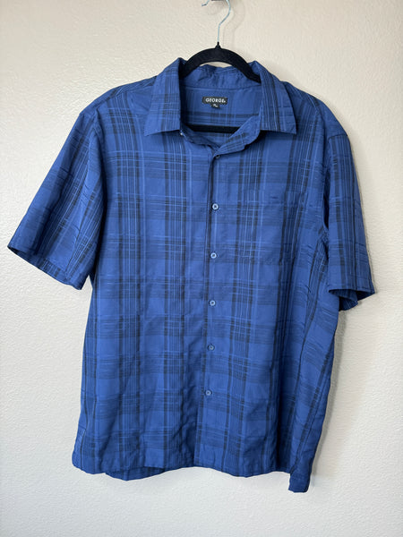 George Men's Blue Short Sleeve Button Down Shirt