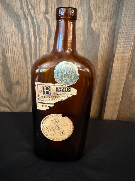 Antique Dom Benedictine Amber Bottle front