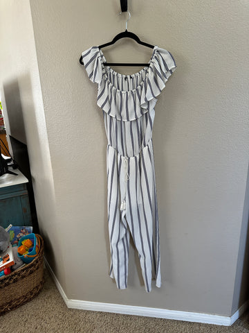 White & Black Striped Pantsuit