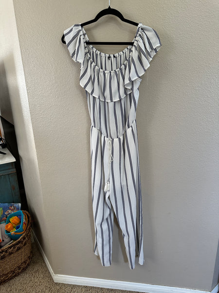 White & Blue Striped Pantsuit