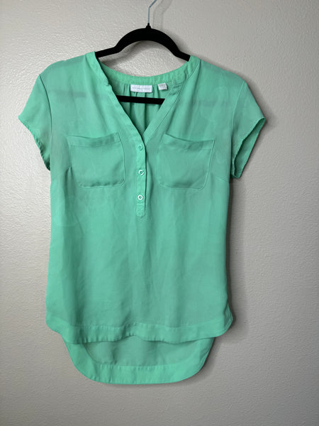 New York & Co Women's Green Short Sleeve Blouse