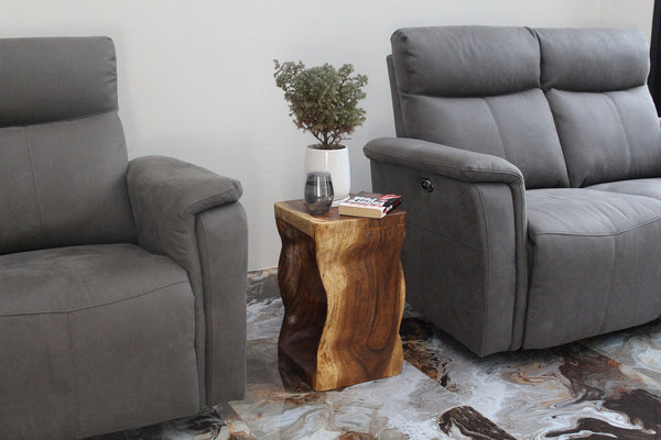 Wood Natural Stool End Table displayed in living room couch table