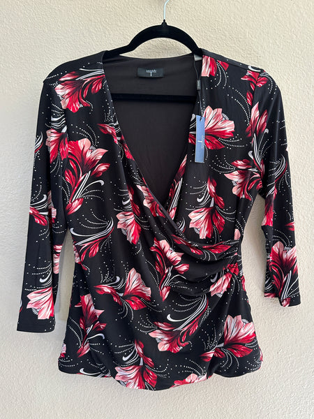 Tahari Black Floral Blouse-NWT