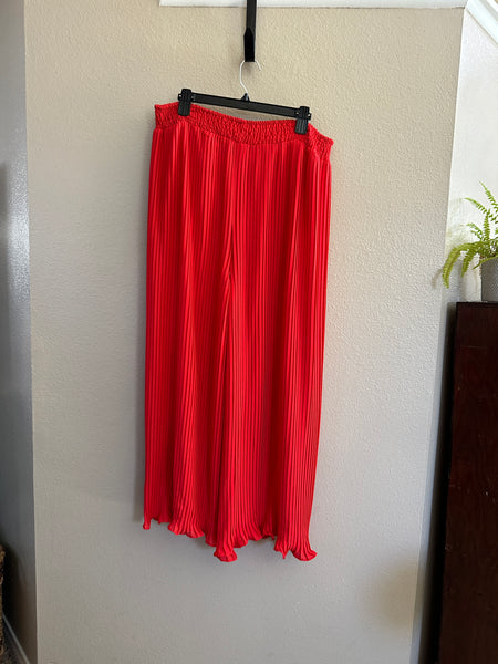 Red Pleated Wide Leg Pants