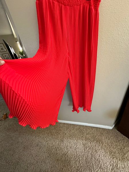 Red Pleated Wide Leg Pants