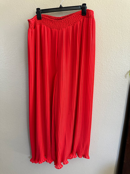 Red Pleated Wide Leg Pants