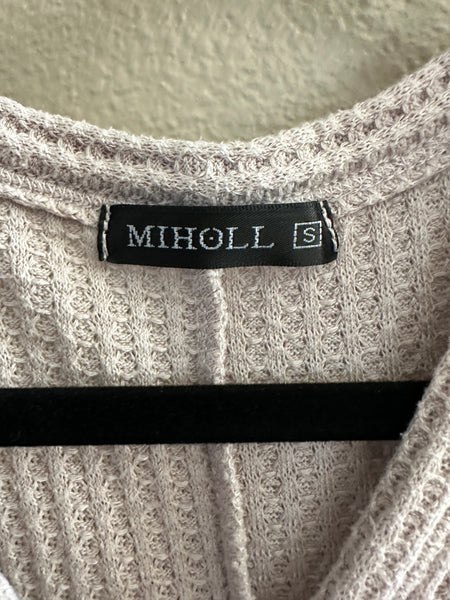 Miholl Pink Waffle Long Sleeve Blouse