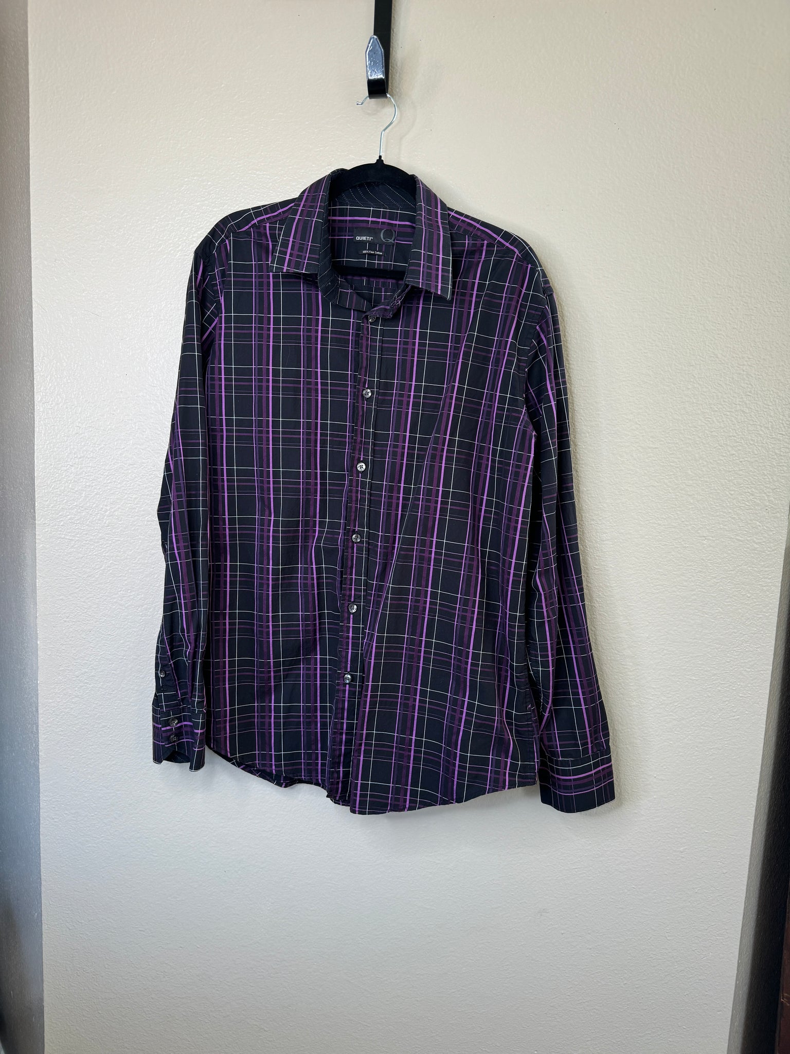 Quieti Men's Black & Purple Long Sleeve Dress Shirt