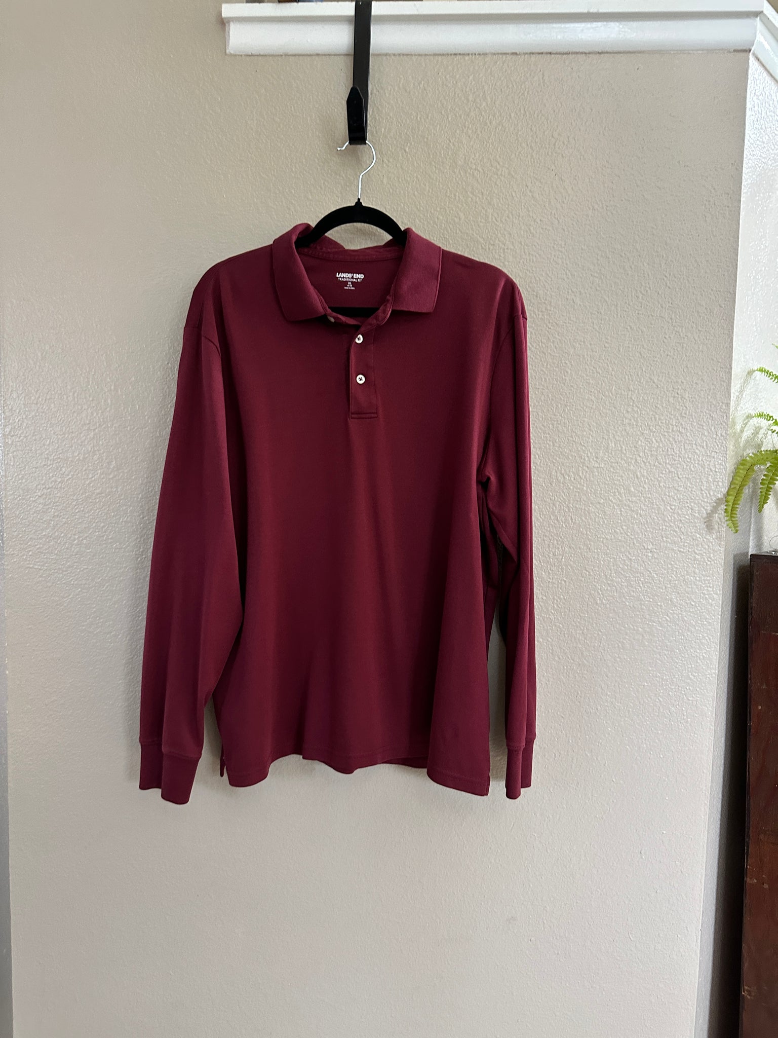 Lands' End Maroon Long Sleeve Polo