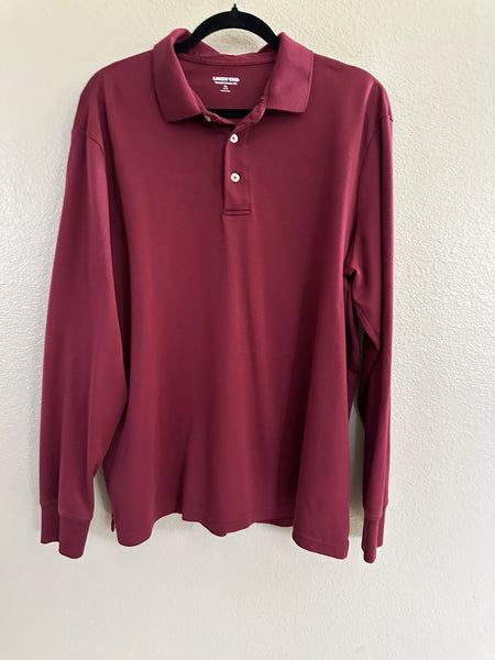 Lands' End Maroon Long Sleeve Polo